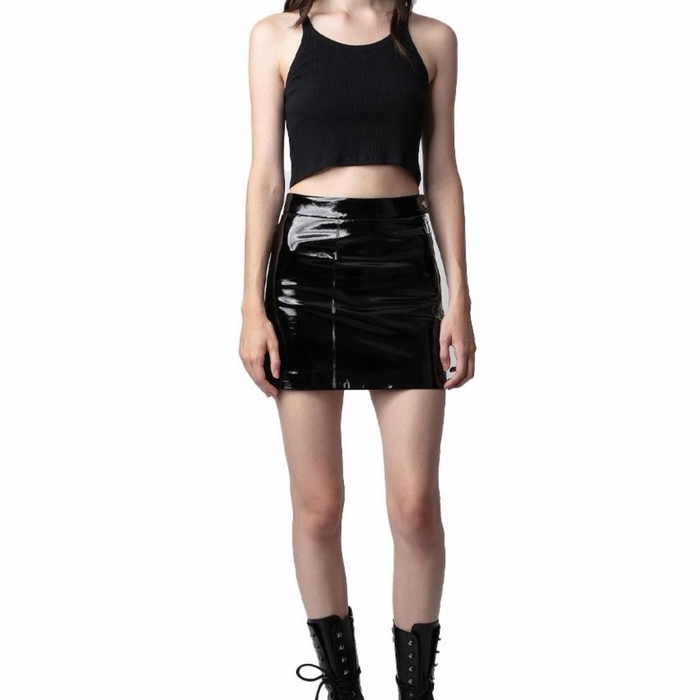 Navy Vinyl Mini Skirt